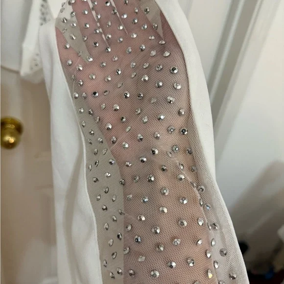 Chic White Rhinestone Flare Jumpsuit - Picture 3 of 5